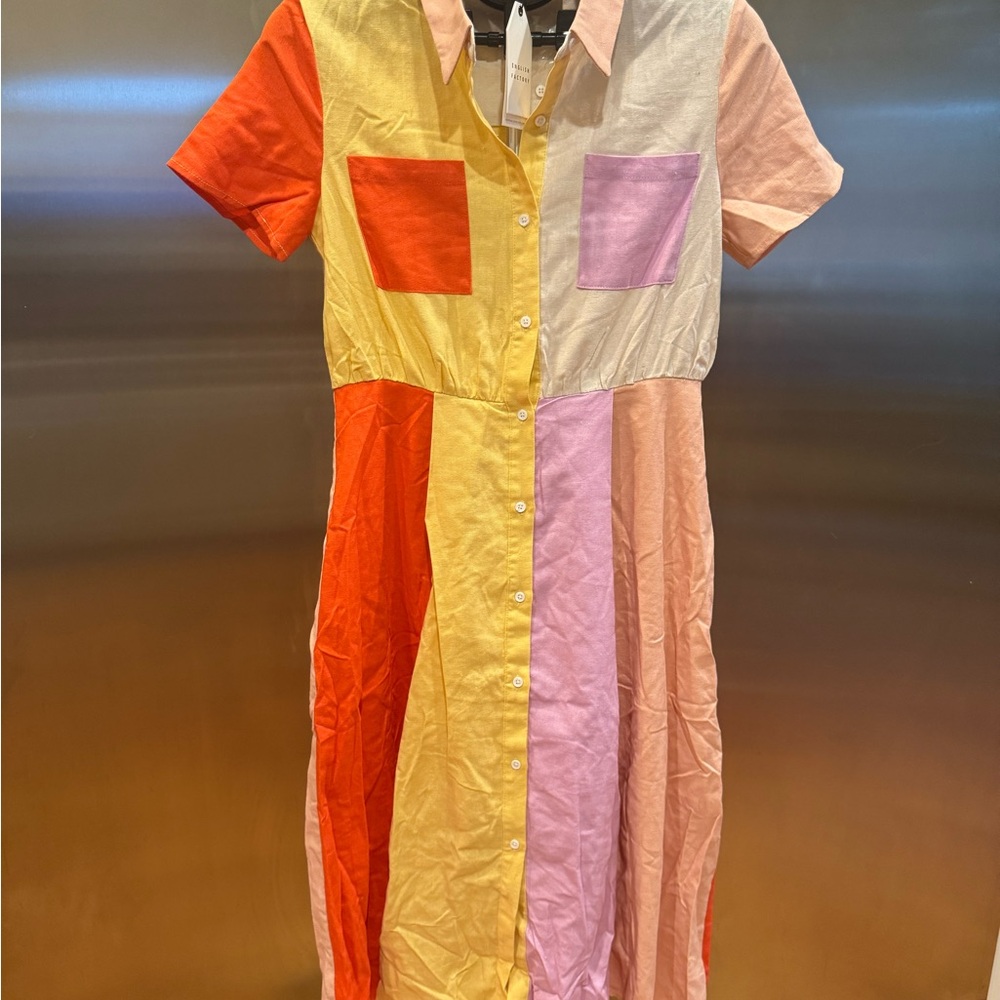 English Factory Colorblock Midi Dress in Orange, Yellow, and Pink - Picture 3 of 7